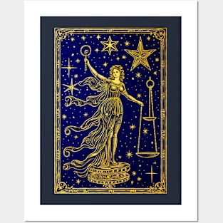 Beautiful Celestial Justice Tarot Card Art Tee: Divine Harmony Posters and Art